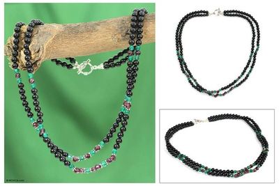 Alternate image for Garnet and onyx beaded necklace Colors of India