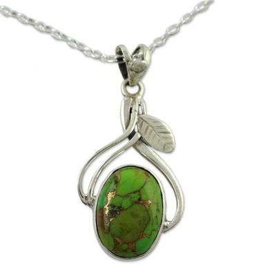 Alternate image for Fair Trade Sterling Silver Necklace with Composite Turquoise Green Dew