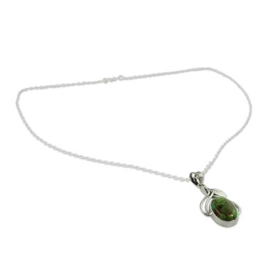 Alternate image for Fair Trade Sterling Silver Necklace with Composite Turquoise Green Dew