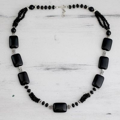 Primary image for Long Onyx Beaded Necklace Night Fascination