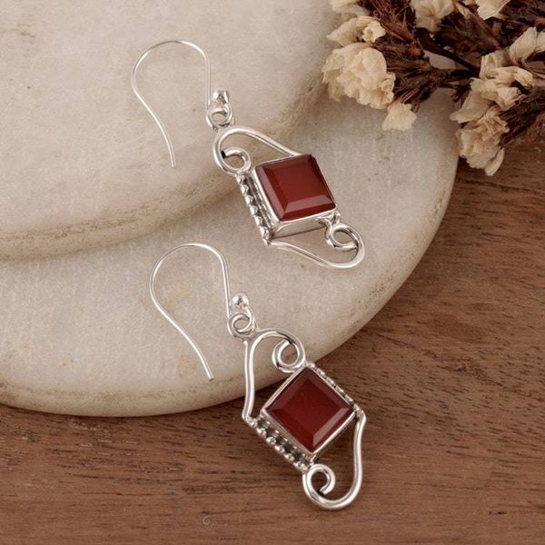 Alternate image for Wavy Sterling Silver and 5-Carat Carnelian Dangle Earrings Waves  Fire