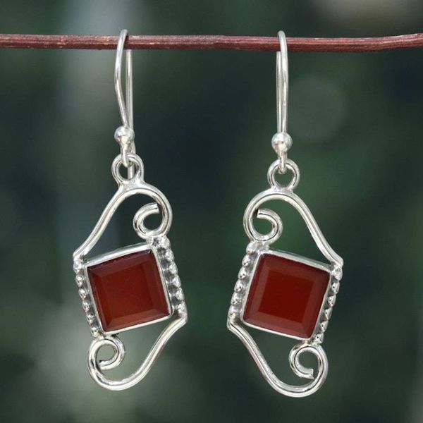 Alternate image for Wavy Sterling Silver and 5-Carat Carnelian Dangle Earrings Waves  Fire
