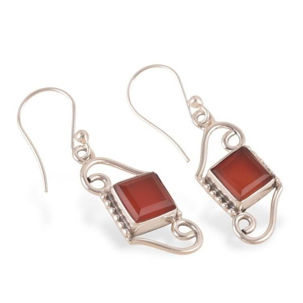 Alternate image for Wavy Sterling Silver and 5-Carat Carnelian Dangle Earrings Waves  Fire