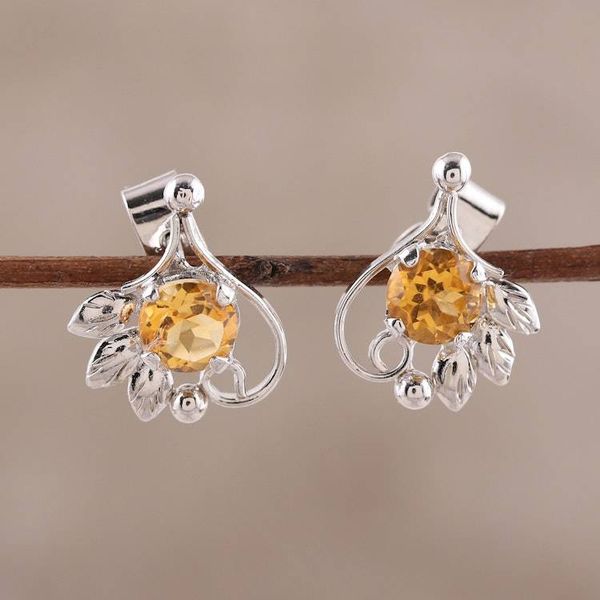 Alternate image for Leafy Rhodium Plated Citrine Stud Earrings from India Sunny Leaves