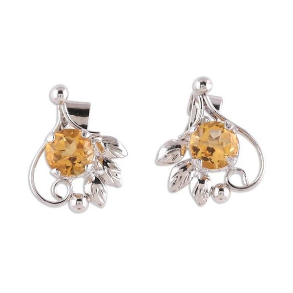 Alternate image for Leafy Rhodium Plated Citrine Stud Earrings from India Sunny Leaves