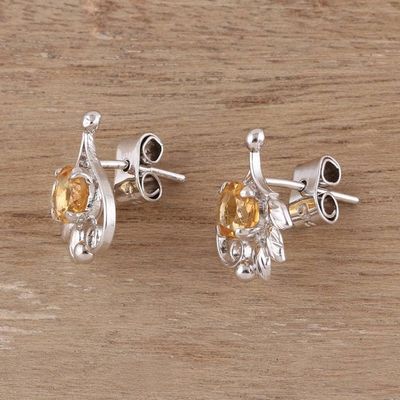Alternate image for Leafy Rhodium Plated Citrine Stud Earrings from India Sunny Leaves