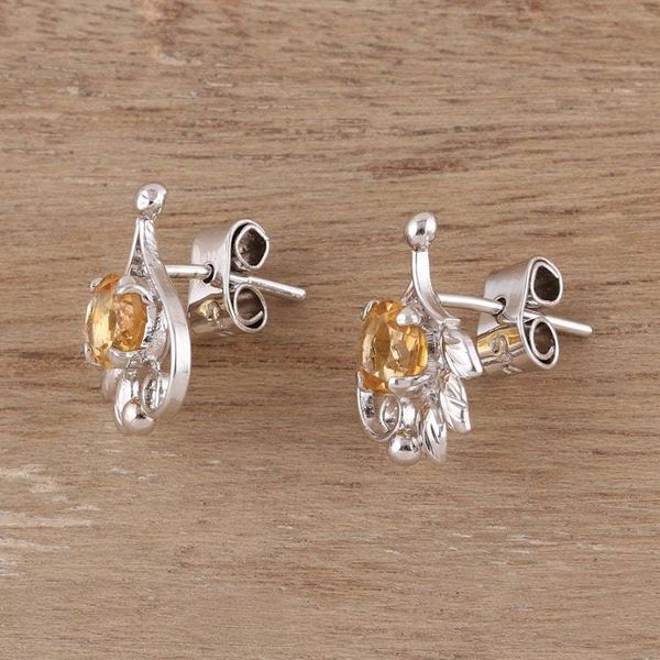 Alternate image for Leafy Rhodium Plated Citrine Stud Earrings from India Sunny Leaves