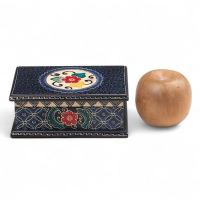 Alternate image for Javanese-Themed Floral Batik Wood Jewelry Box in Blue Hues Nocturnal Hibiscus