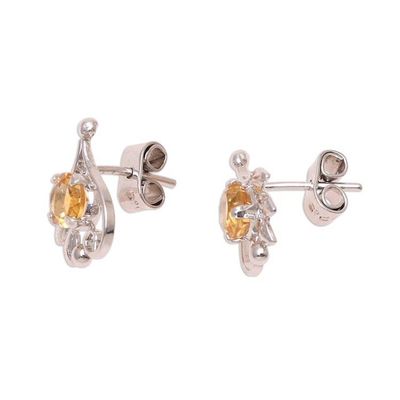 Alternate image for Leafy Rhodium Plated Citrine Stud Earrings from India Sunny Leaves