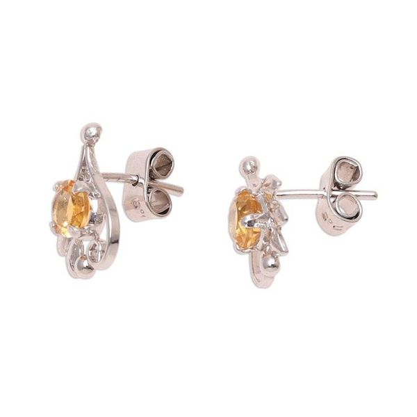 Alternate image for Leafy Rhodium Plated Citrine Stud Earrings from India Sunny Leaves