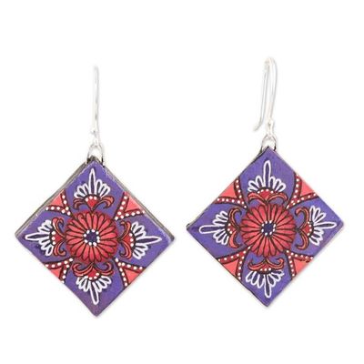 Alternate image for Ceramic Dangle Earrings with Floral Motif Prismatic Purple