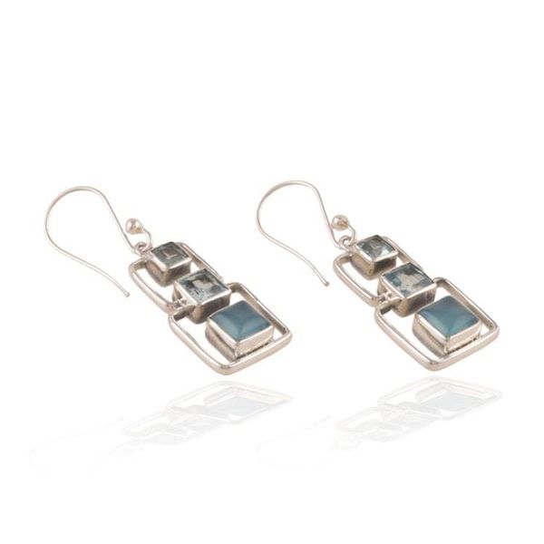 Alternate image for 2-Carat Modern Blue Topaz and Chalcedony Dangle Earrings Squares of Heaven