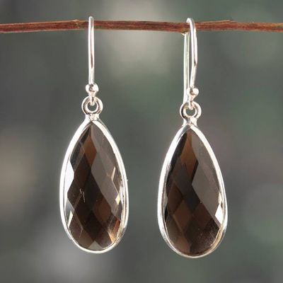 Primary image for High-Polished 12-Carat Faceted Smoky Quartz Dangle Earrings Glam at Dusk