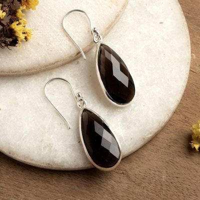 Alternate image for High-Polished 12-Carat Faceted Smoky Quartz Dangle Earrings Glam at Dusk