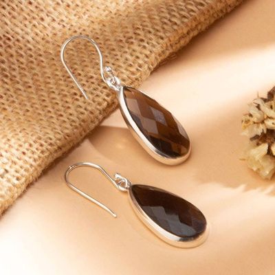 Alternate image for High-Polished 12-Carat Faceted Smoky Quartz Dangle Earrings Glam at Dusk