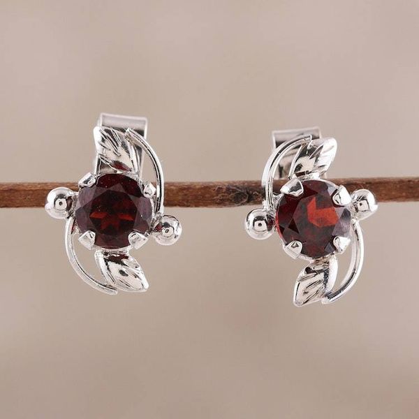 Alternate image for Rhodium Plated Garnet Stud Earrings from India Scarlet Glisten