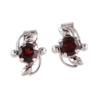 Alternate image for Rhodium Plated Garnet Stud Earrings from India Scarlet Glisten