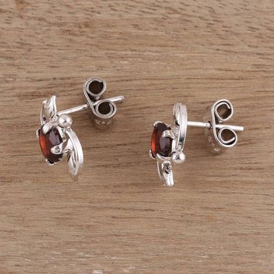 Alternate image for Rhodium Plated Garnet Stud Earrings from India Scarlet Glisten