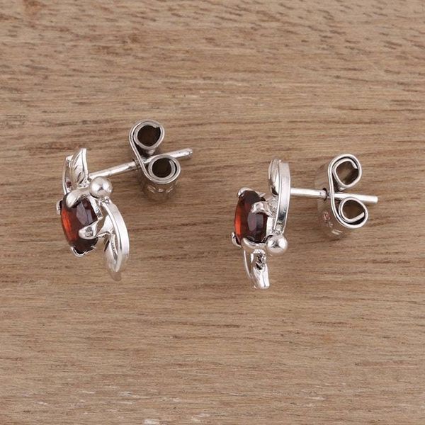 Alternate image for Rhodium Plated Garnet Stud Earrings from India Scarlet Glisten