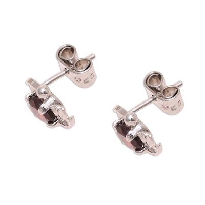 Alternate image for Rhodium Plated Garnet Stud Earrings from India Scarlet Glisten