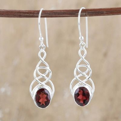 Primary image for Sterling Silver Dangle Earrings with Garnet Gemstones Red Flair