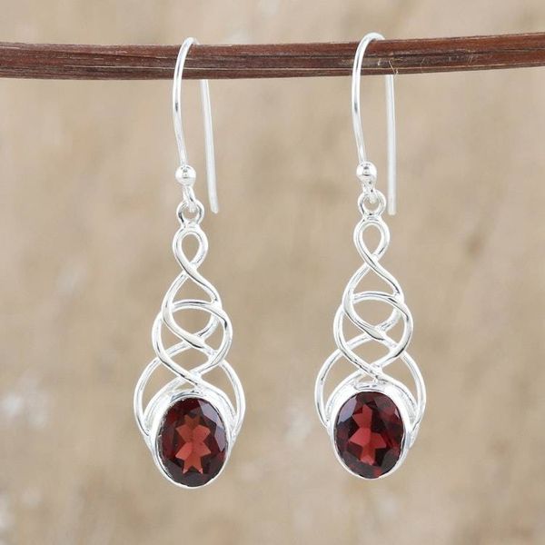 Alternate image for Sterling Silver Dangle Earrings with Garnet Gemstones Red Flair
