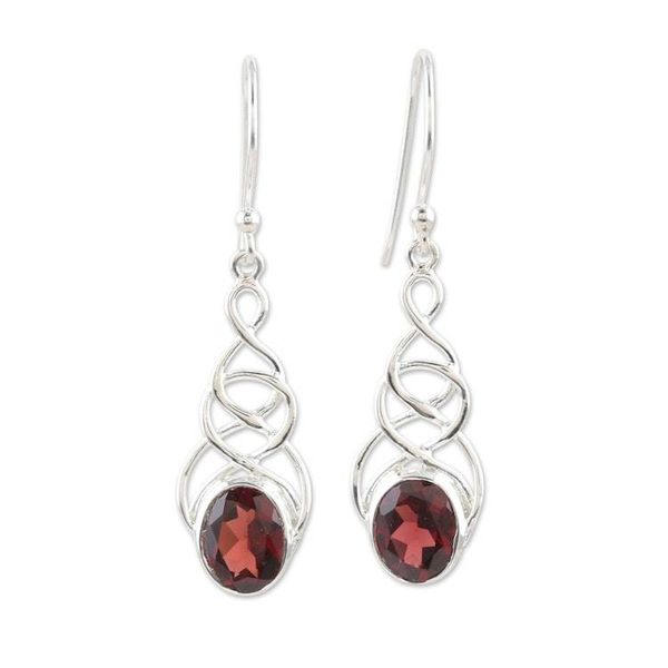Alternate image for Sterling Silver Dangle Earrings with Garnet Gemstones Red Flair