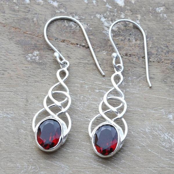 Alternate image for Sterling Silver Dangle Earrings with Garnet Gemstones Red Flair