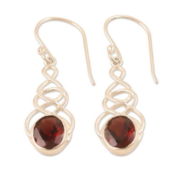 Alternate image for Sterling Silver Dangle Earrings with Garnet Gemstones Red Flair