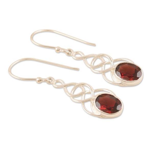 Alternate image for Sterling Silver Dangle Earrings with Garnet Gemstones Red Flair