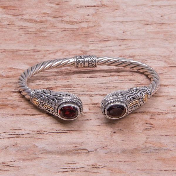 Alternate image for Handmade Balinese Garnet Cuff Bracelet Gelgel Empress