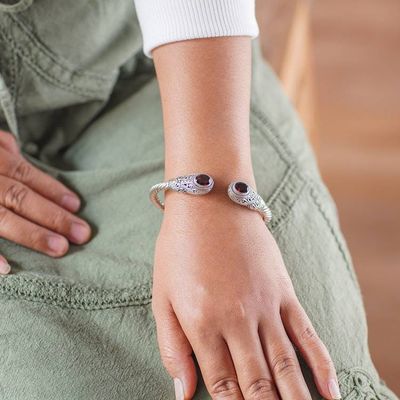 Alternate image for Handmade Balinese Garnet Cuff Bracelet Gelgel Empress