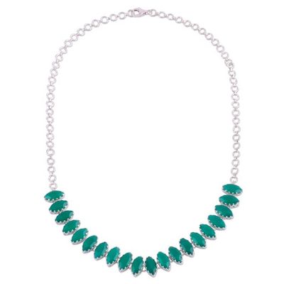Alternate image for Rhodium Plated Green Onyx Pendant Necklace from India Natures Sparkle