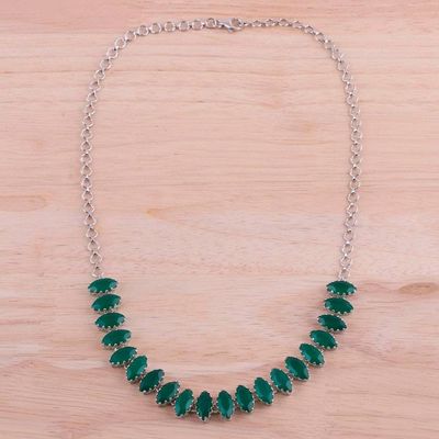 Alternate image for Rhodium Plated Green Onyx Pendant Necklace from India Natures Sparkle