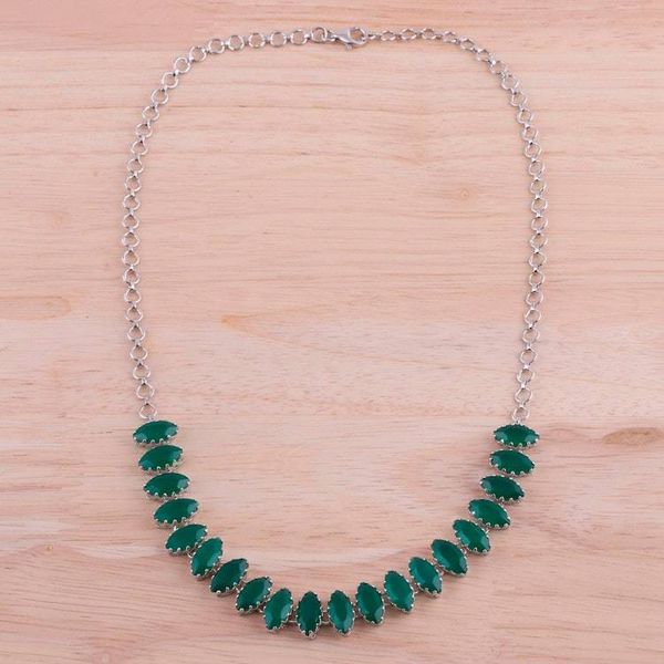 Alternate image for Rhodium Plated Green Onyx Pendant Necklace from India Natures Sparkle