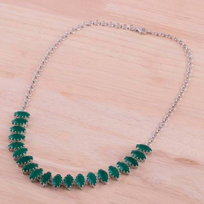 Alternate image for Rhodium Plated Green Onyx Pendant Necklace from India Natures Sparkle