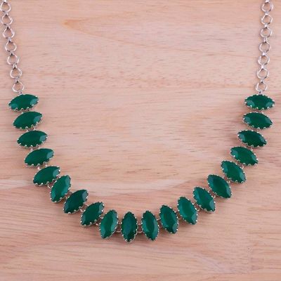 Alternate image for Rhodium Plated Green Onyx Pendant Necklace from India Natures Sparkle