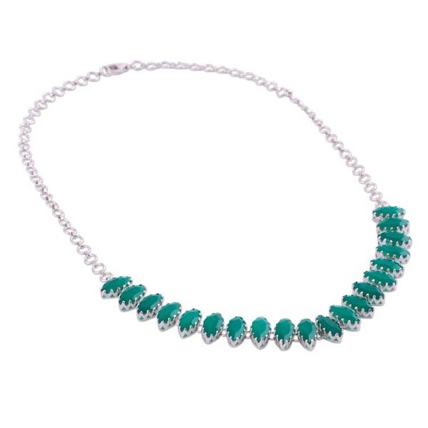 Alternate image for Rhodium Plated Green Onyx Pendant Necklace from India Natures Sparkle