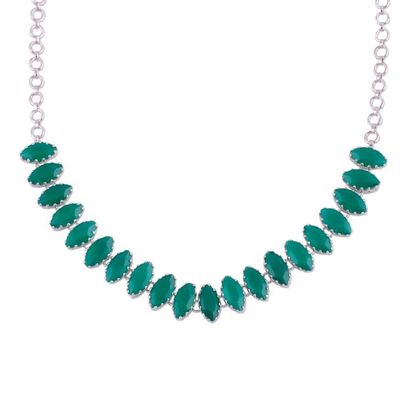 Alternate image for Rhodium Plated Green Onyx Pendant Necklace from India Natures Sparkle