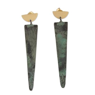 Primary image for Modern Triangular Brass Dangle Earrings with Green Patina Triangular Delight