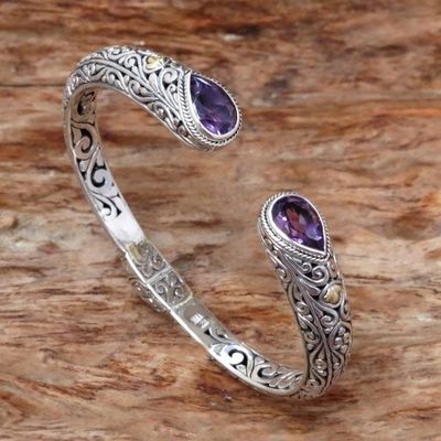 Alternate image for Amethyst Sterling Silver Gold Accent Cuff Bracelet Indonesia Fern Canopy