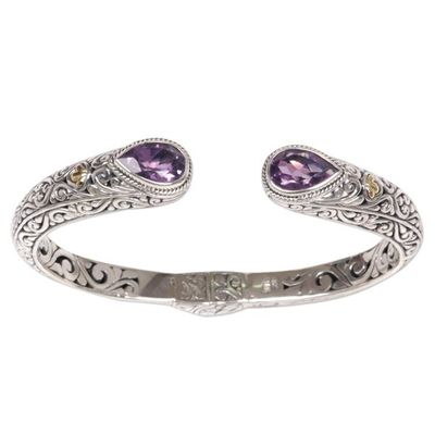 Alternate image for Amethyst Sterling Silver Gold Accent Cuff Bracelet Indonesia Fern Canopy