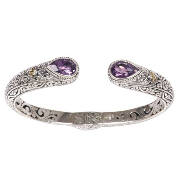 Alternate image for Amethyst Sterling Silver Gold Accent Cuff Bracelet Indonesia Fern Canopy
