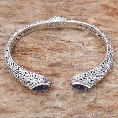 Alternate image for Amethyst Sterling Silver Gold Accent Cuff Bracelet Indonesia Fern Canopy