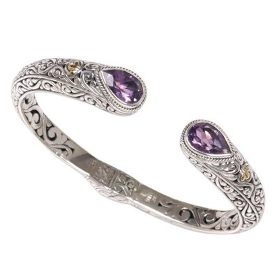 Alternate image for Amethyst Sterling Silver Gold Accent Cuff Bracelet Indonesia Fern Canopy