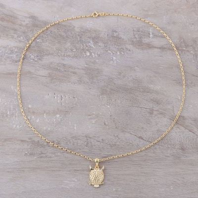 Alternate image for Gold Plated Sterling Silver Owl Pendant Necklace from India Hooting Owl