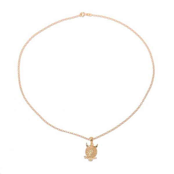 Alternate image for Gold Plated Sterling Silver Owl Pendant Necklace from India Hooting Owl