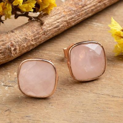 Primary image for Cushion-Shaped Rose Quartz Rose Gold-Plated Stud Earrings Passionate Glow