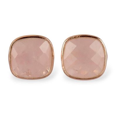 Alternate image for Cushion-Shaped Rose Quartz Rose Gold-Plated Stud Earrings Passionate Glow