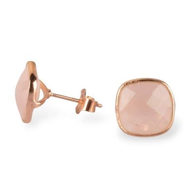 Alternate image for Cushion-Shaped Rose Quartz Rose Gold-Plated Stud Earrings Passionate Glow